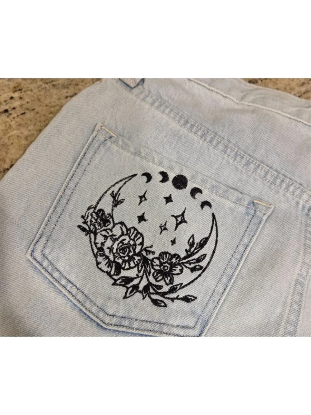 Old Navy Girls 12 Jean Shorts Slouchy Straight Cut Off Embroider Edgar Allen Po